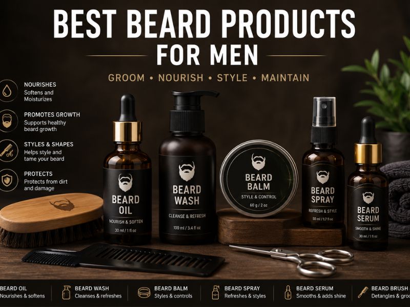 Best beard products for men in a modern grooming setup.