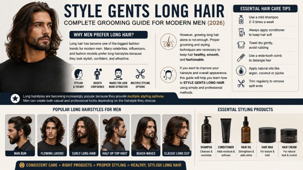 “STYLE GENTS LONG HAIR modern man showing trendy grooming style”