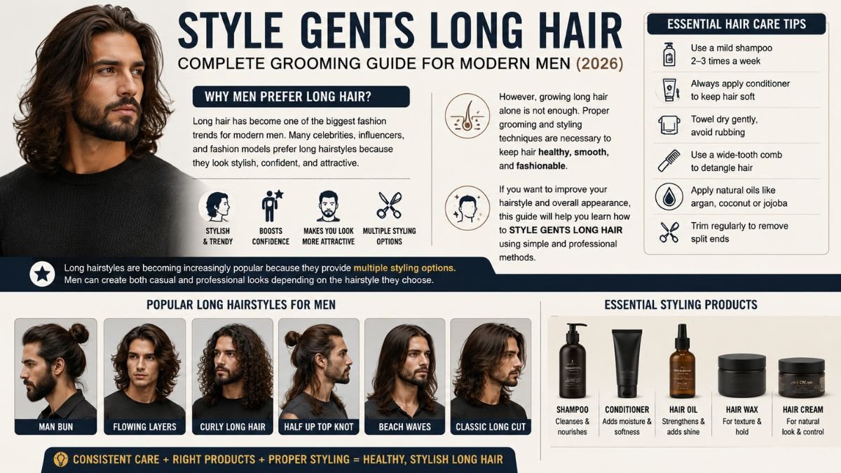 “STYLE GENTS LONG HAIR modern man showing trendy grooming style”