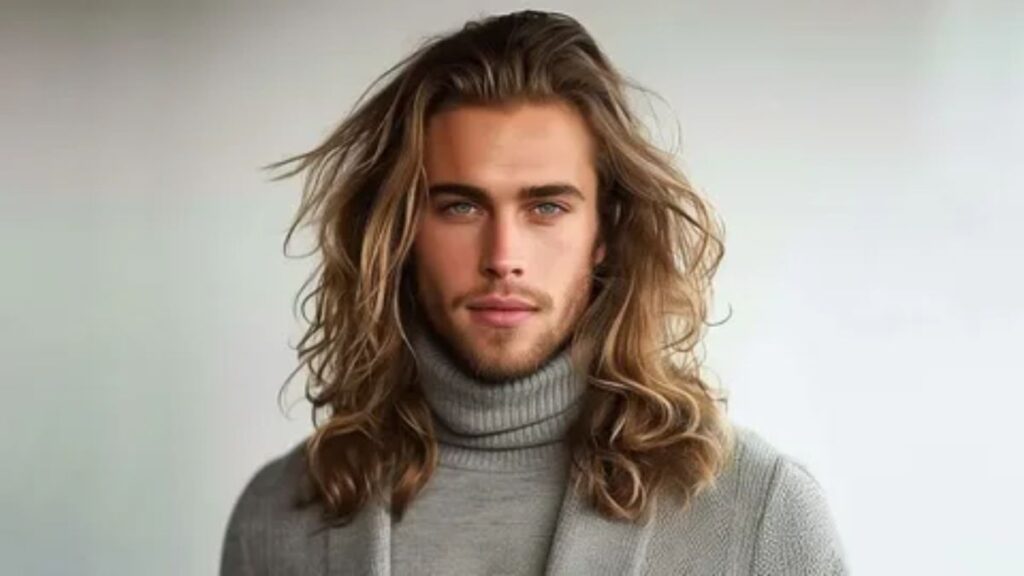 Stylish man with long curly hair hairstyle for men in 2026