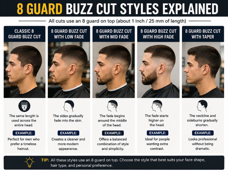 Classic and faded 8 Guard Buzz Cut styles