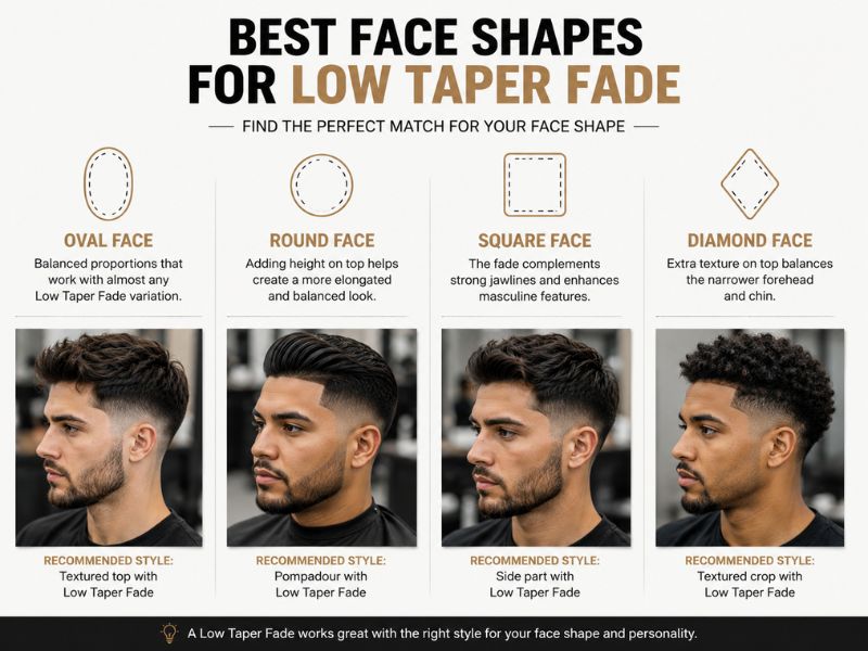 "Face shapes that work best with low taper fade haircuts"
