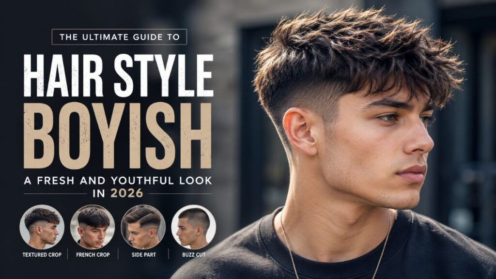"Modern hair style boyish haircut for men with textured crop and fade"