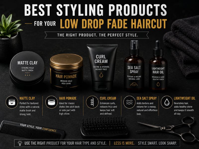 Hair styling products for maintaining a low drop fade haircut