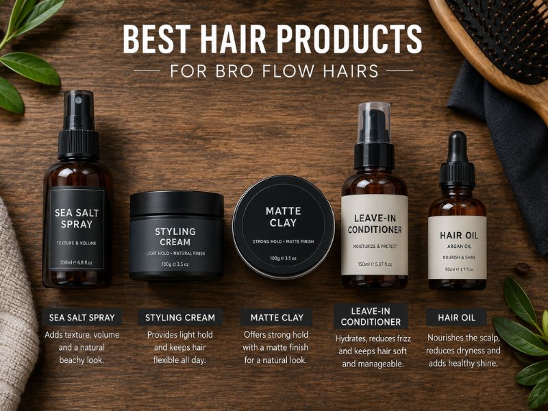 Best hair products for maintaining Bro Flow hairstyle including styling cream and sea salt spray