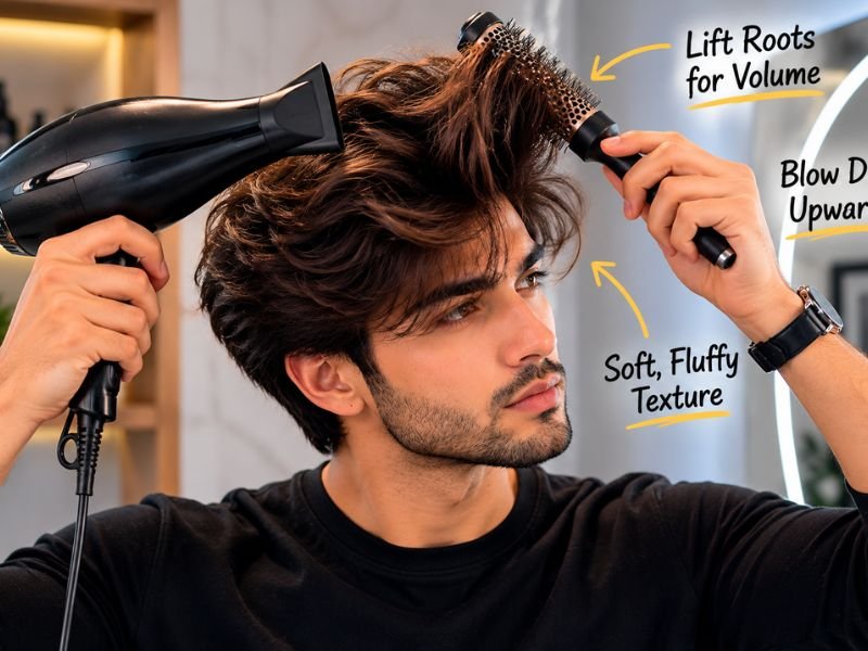 How to blow dry fluffy hair using a round brush for extra volume