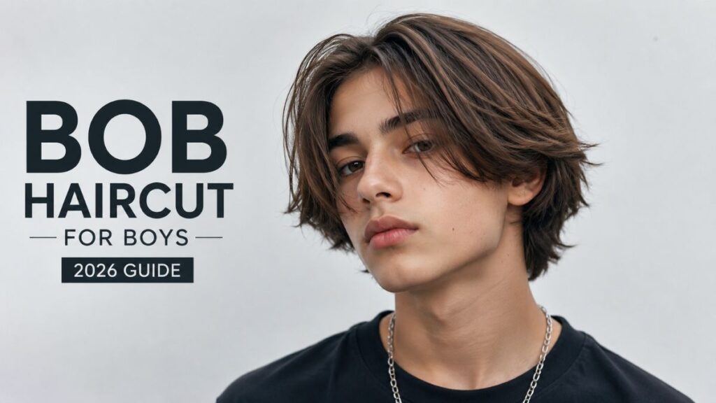 Bob haircut for boys with modern layered hairstyle in 2026