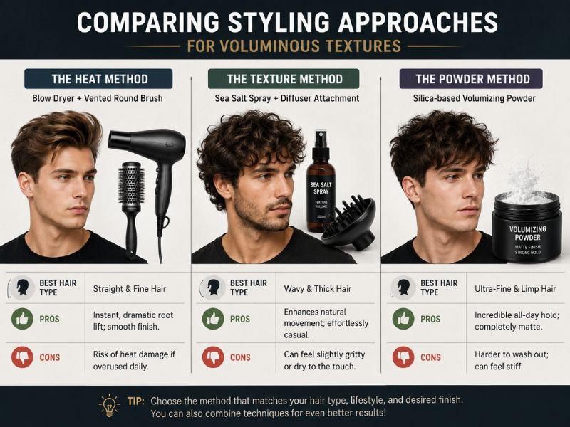 Comparison of styling methods for achieving fluffy and voluminous hair