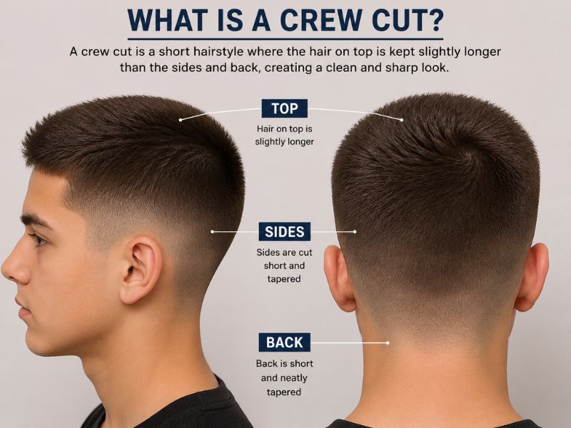 "Modern crew cut hairstyle for boys with clean fade"