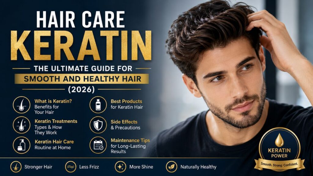 Boy with smooth shiny hair after hair care keratin treatment