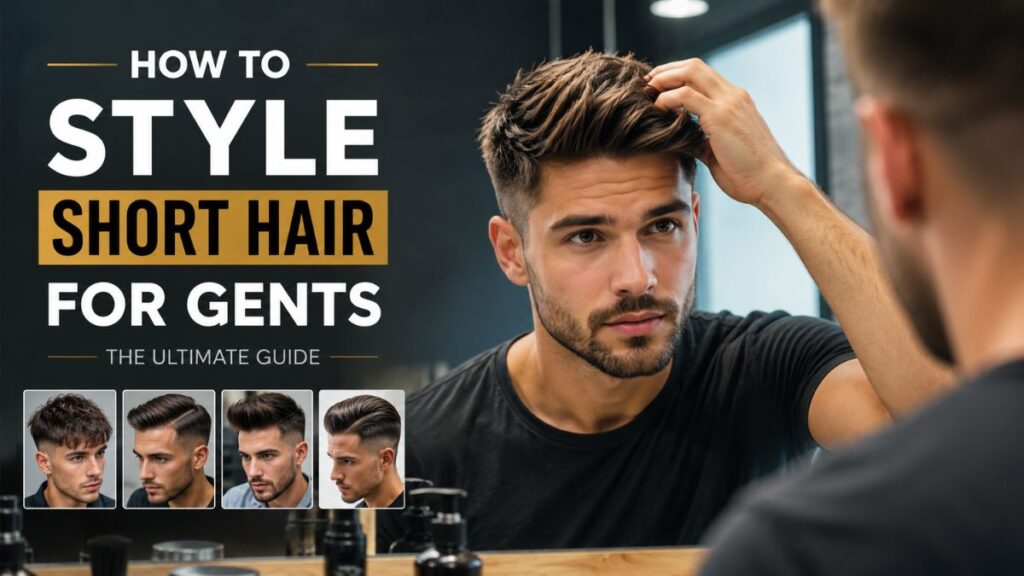 "Gent styling short hair using modern techniques and grooming products"