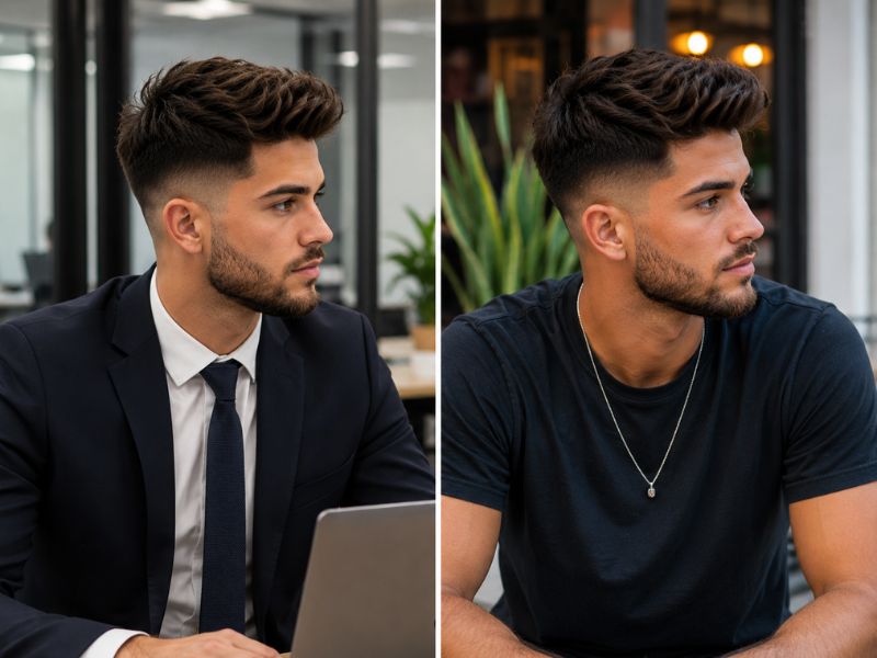 "Low taper fade haircut suitable for professional and casual styles"