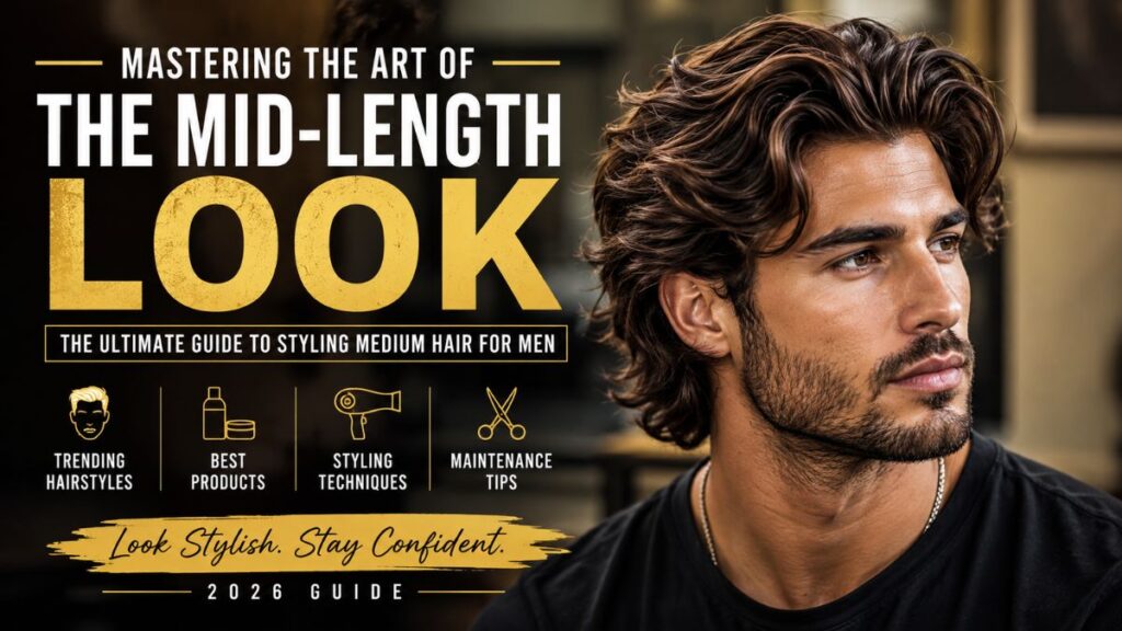 "Stylish man with medium-length hairstyle demonstrating modern men's hair trends in 2026"