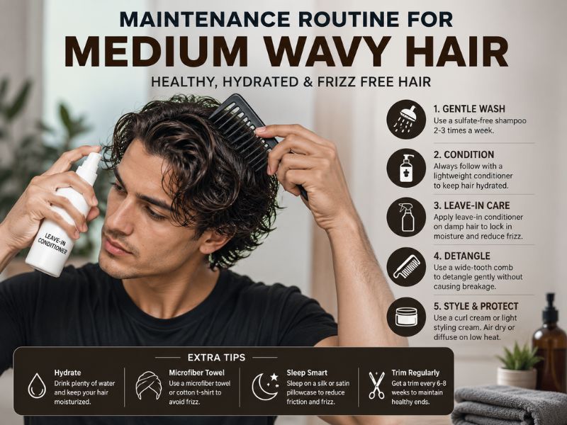 Medium wavy hair maintenance routine for healthy and frizz free hair