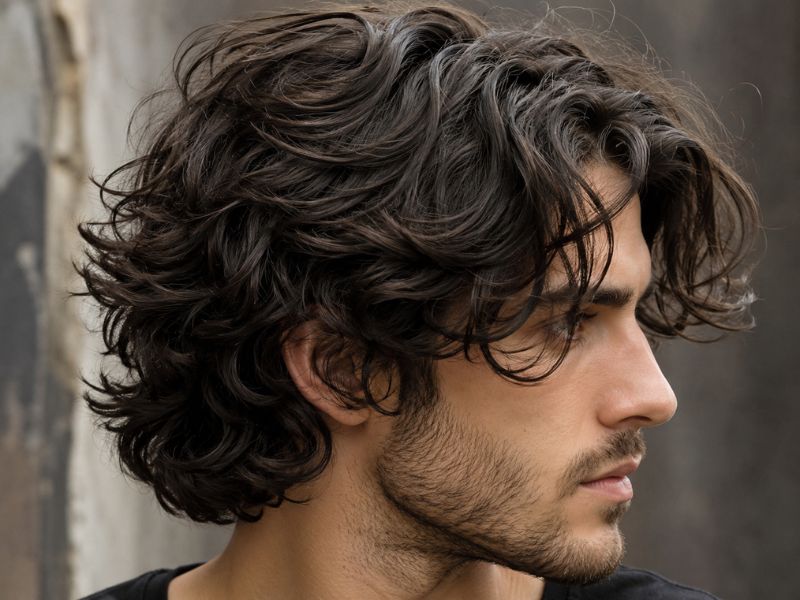 Natural medium wavy hair texture for men