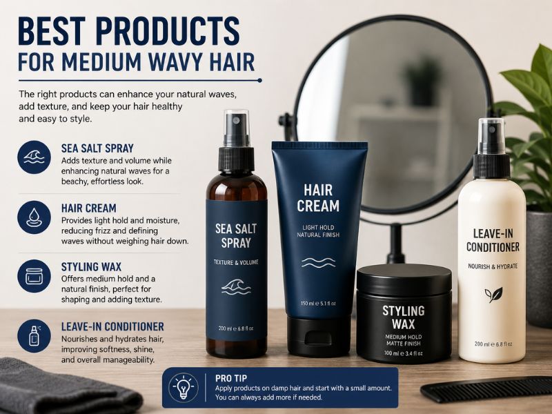 Best styling products for medium wavy hair men including sea salt spray and hair cream