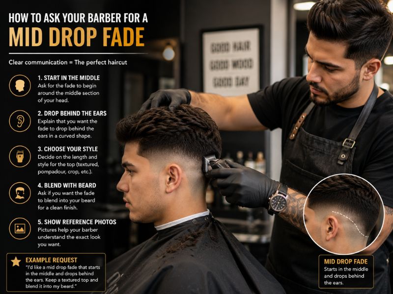 Professional barber creating a Mid Drop Fade haircut for a client