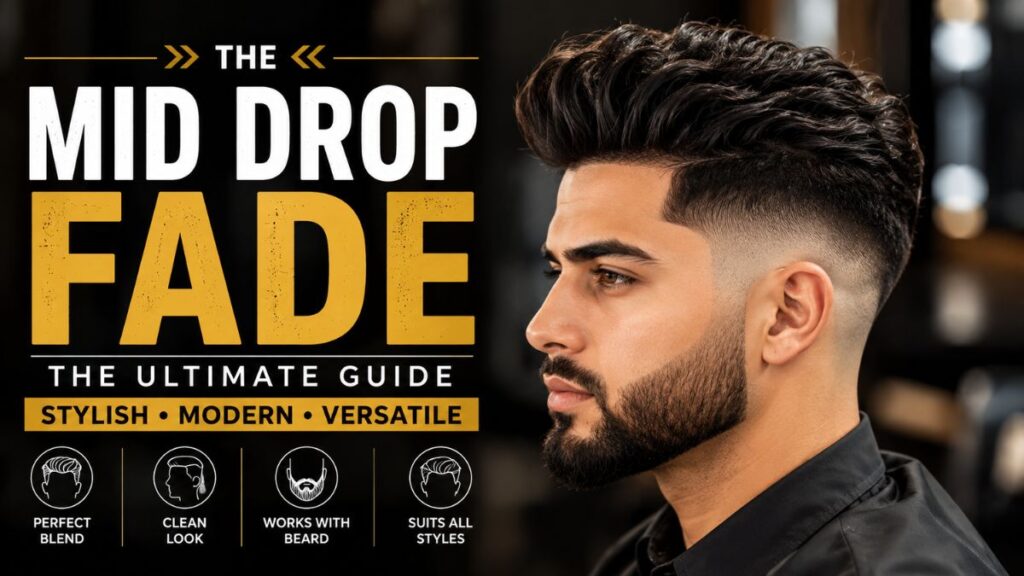 Mid Drop Fade Haircut for Men showing clean fade and modern styling