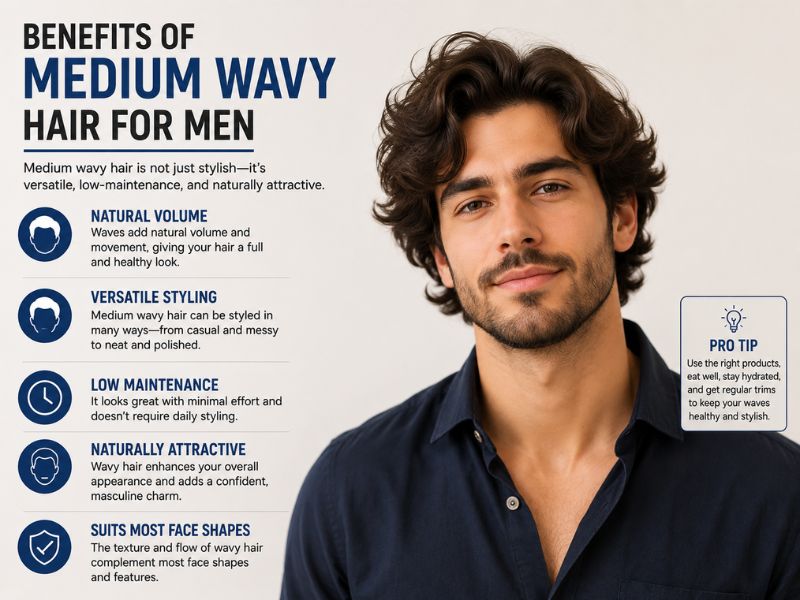 Benefits of medium wavy hair men with natural volume and stylish appearance