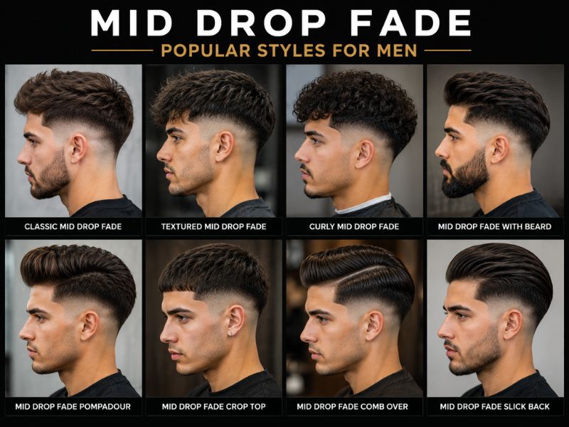 Different Mid Drop Fade haircut styles for men