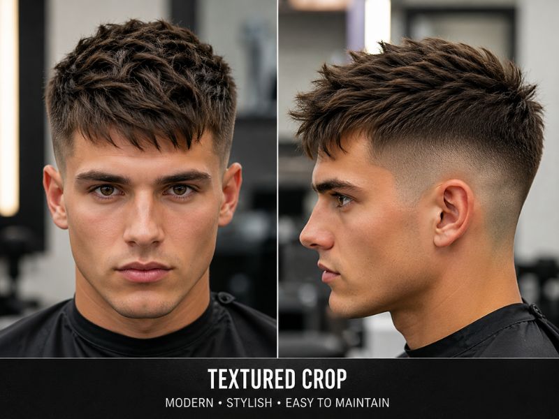 Style Short Hair for Gents with this modern textured crop hairstyle and short faded sides
