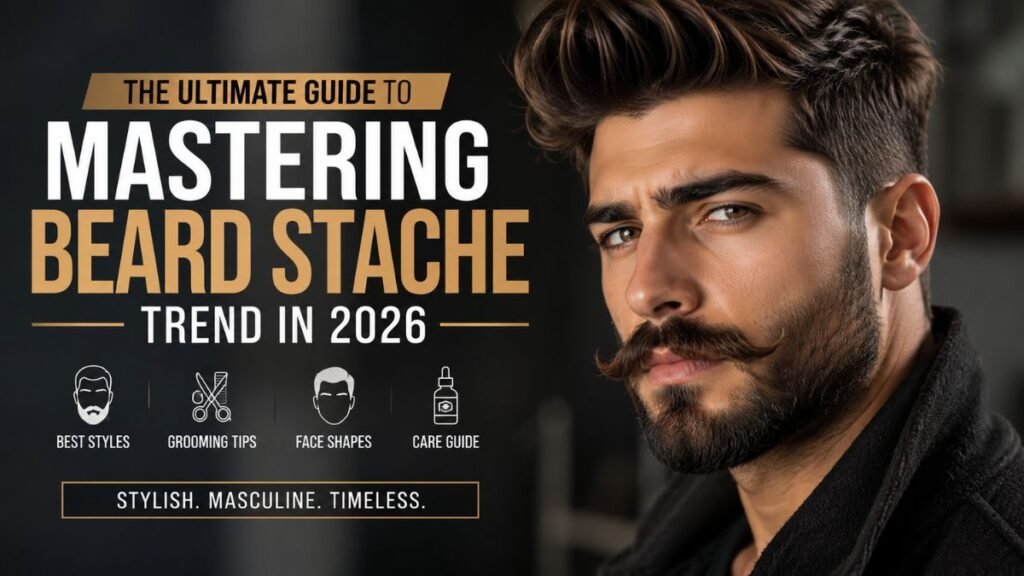 Beard stache style for men with thick mustache and short beard