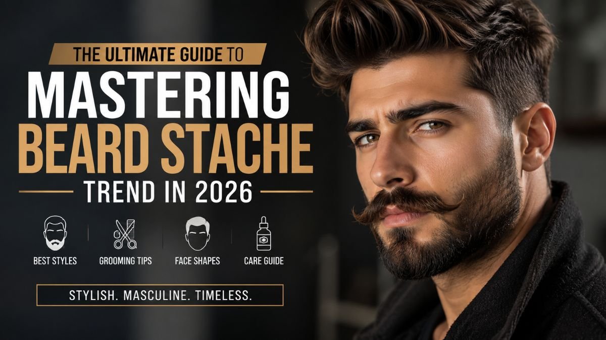 Beard stache style for men with thick mustache and short beard