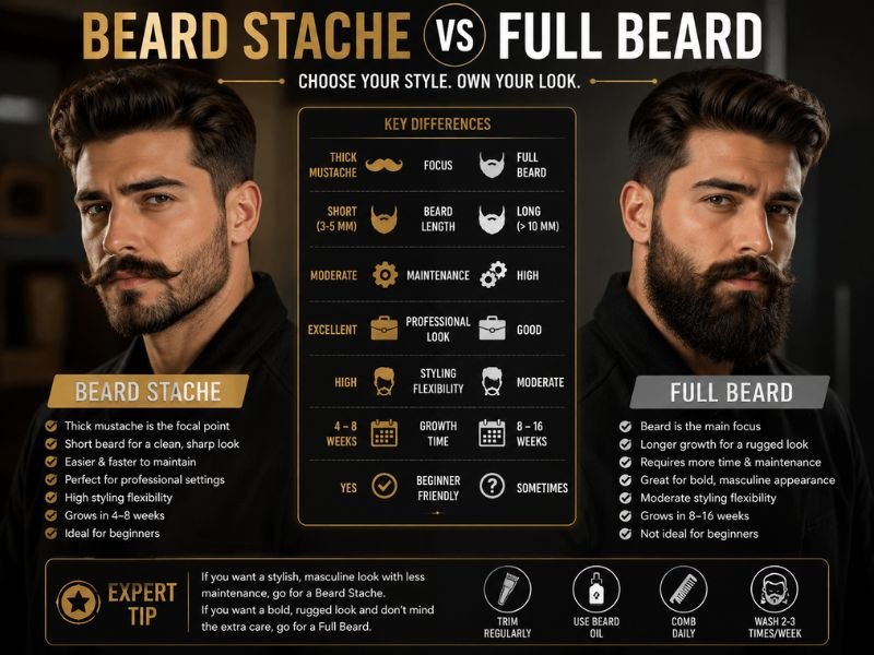 Beard stache vs full beard comparison for men