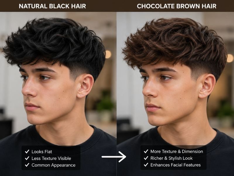 Comparison of natural black hair and chocolate brown hair for boys