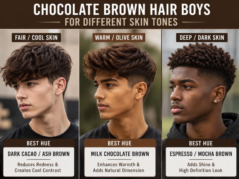 Chocolate brown hair boys for different skin tones