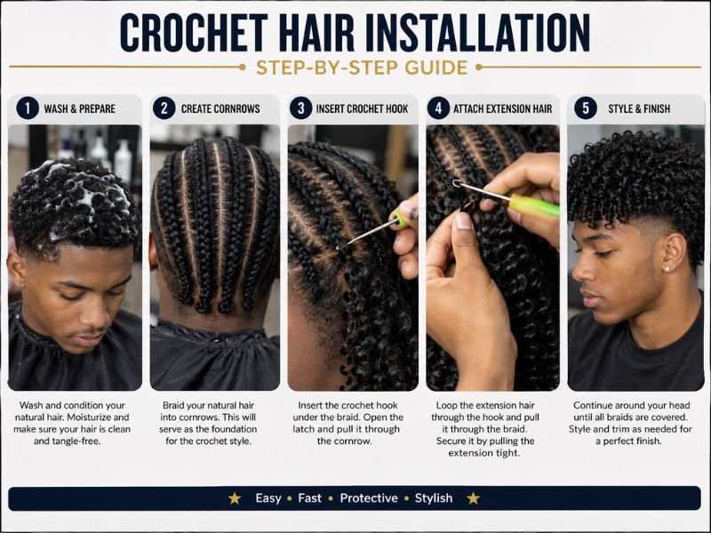 Crochet hair installation guide with five simple steps