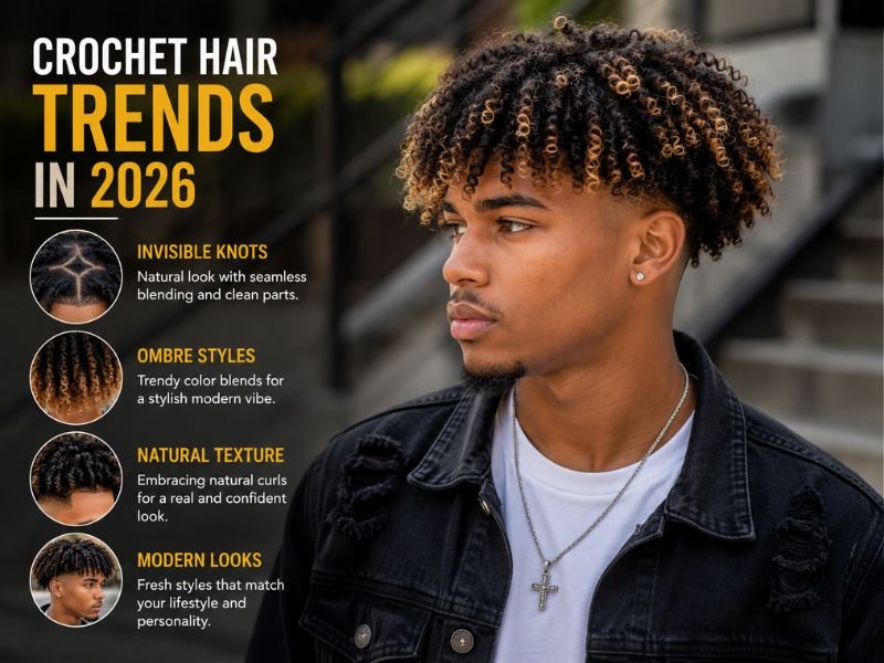 Modern crochet hair trends for boys featuring natural curls and ombre style in 2026