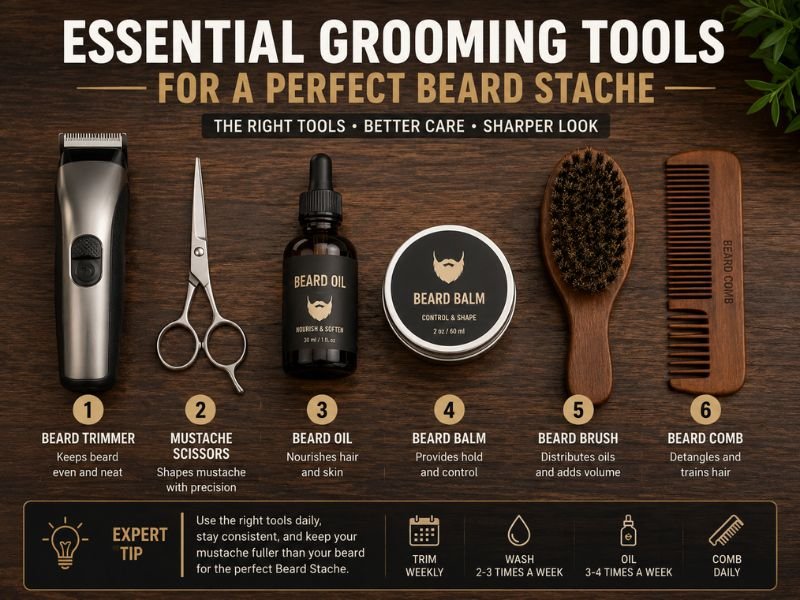 Essential beard stache grooming tools for daily maintenance