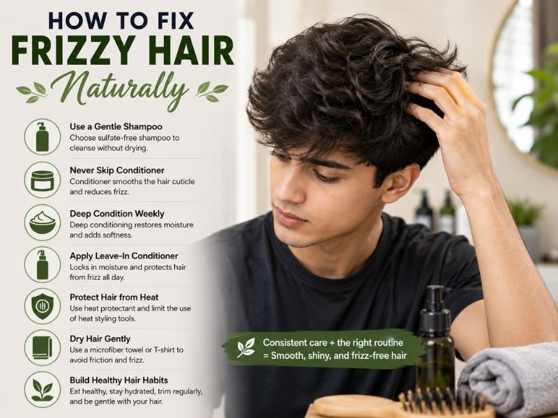 boy applying leave in conditioner for frizzy hair