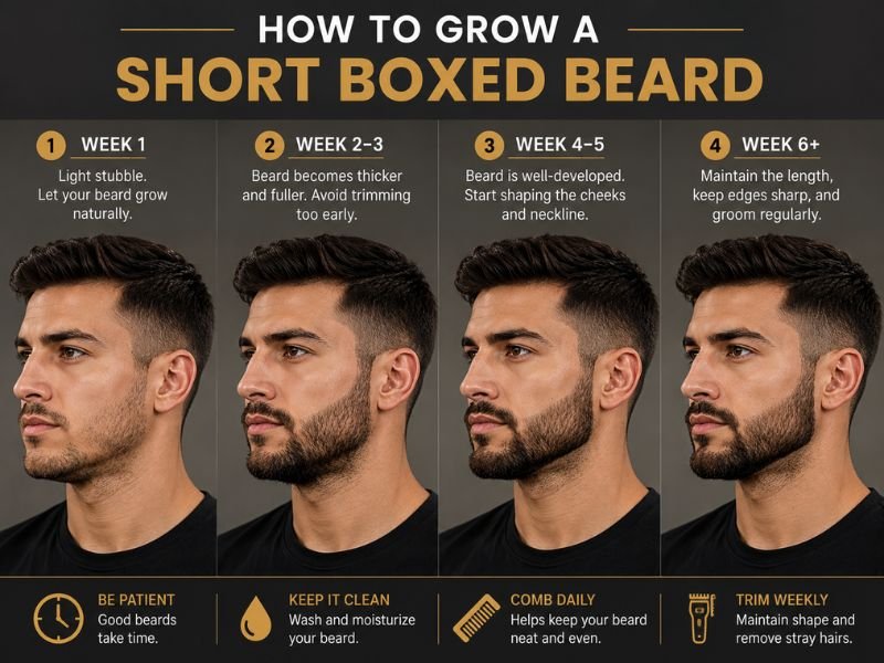 How to grow and shape a short boxed beard step by step