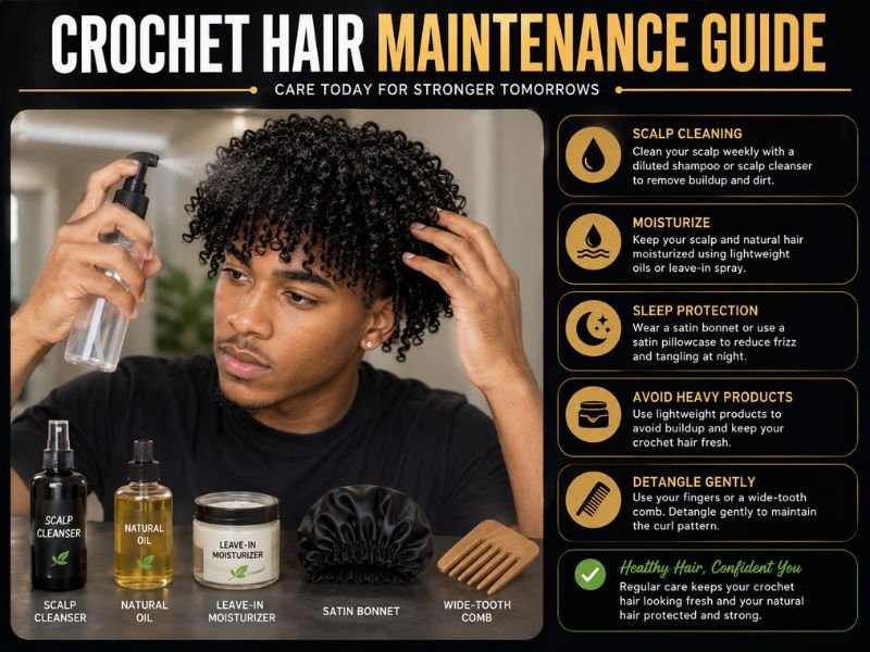 Maintaining crochet hair with scalp care moisturizing and satin bonnet