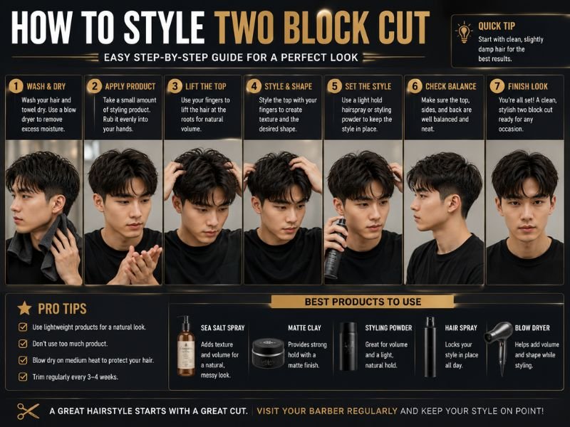Step by step guide to styling a men's two block haircut