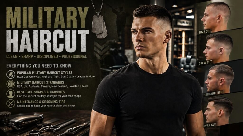 Military haircut for men with clean short sides and professional style