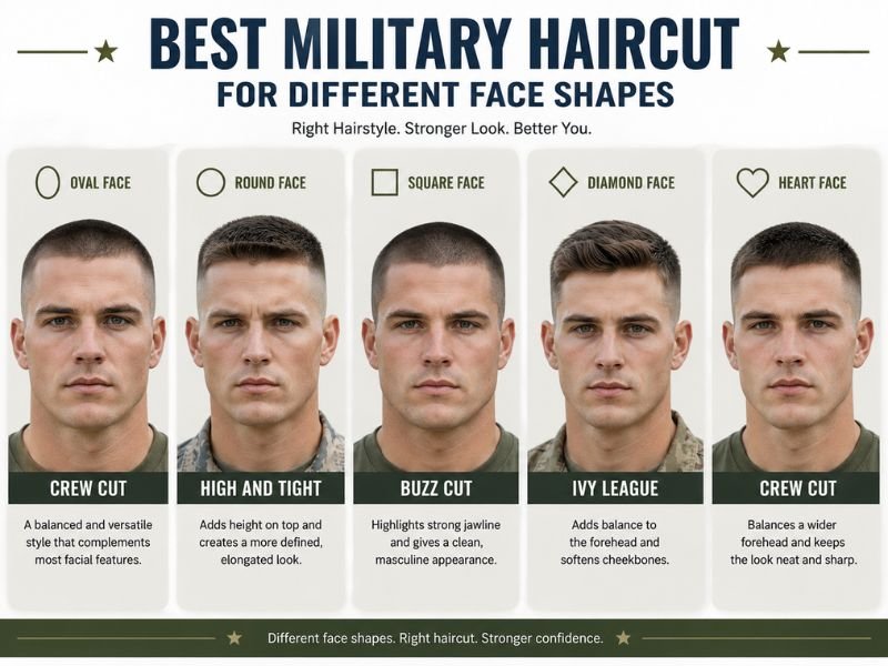 Best military haircut for different face shapes including oval round and square