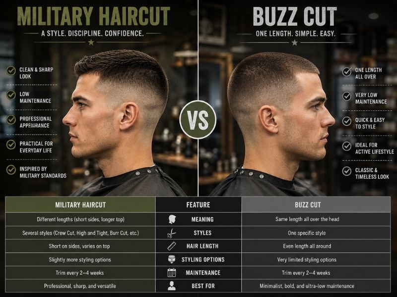 Military haircut vs buzz cut side by side comparison