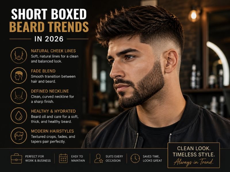 Modern short boxed beard trend for men with textured hairstyle