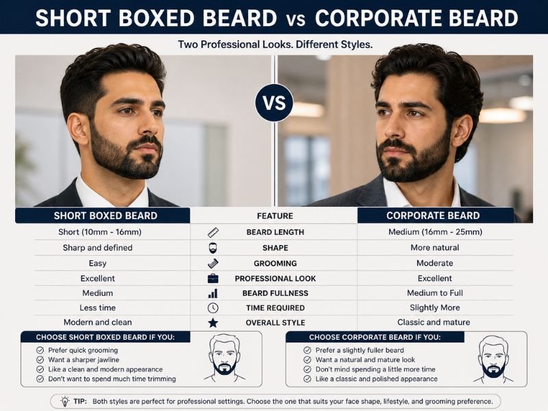 Short boxed beard vs corporate beard comparison