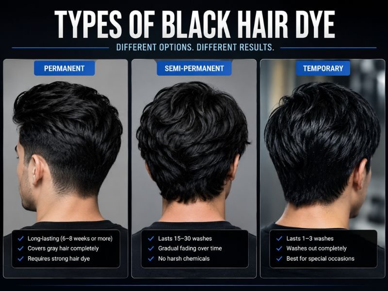 Comparison of permanent, semi-permanent, and temporary black hair dye