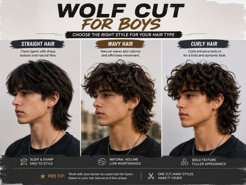 Wolf cut on straight wavy and curly hair boys