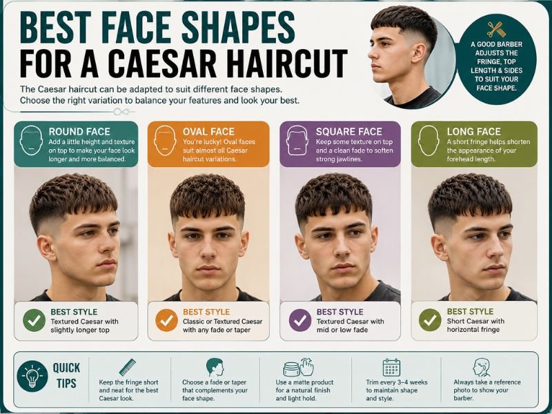 Caesar haircut for different face shapes