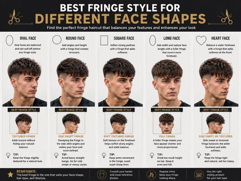 Best fringe hairstyles for different male face shapes