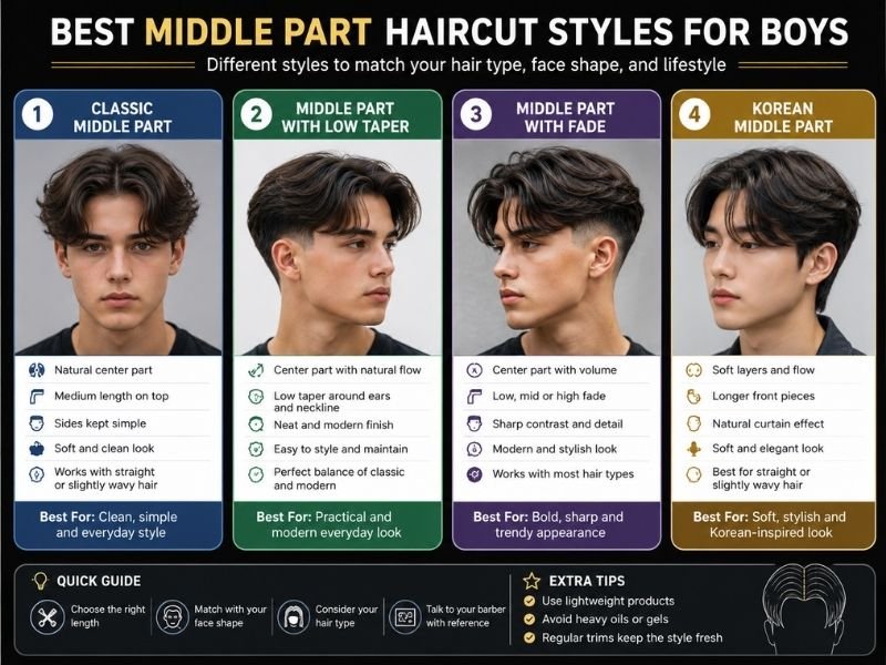 Best middle part haircut styles for boys comparison