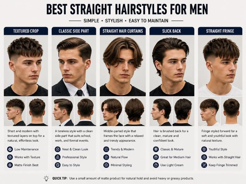 Popular straight hairstyles for men and boys