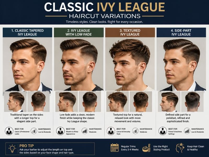 Different Ivy League haircut styles for men