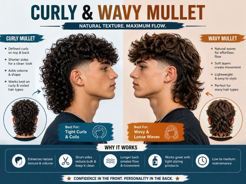 Curly and wavy mullet haircuts for boys showing natural texture and volume